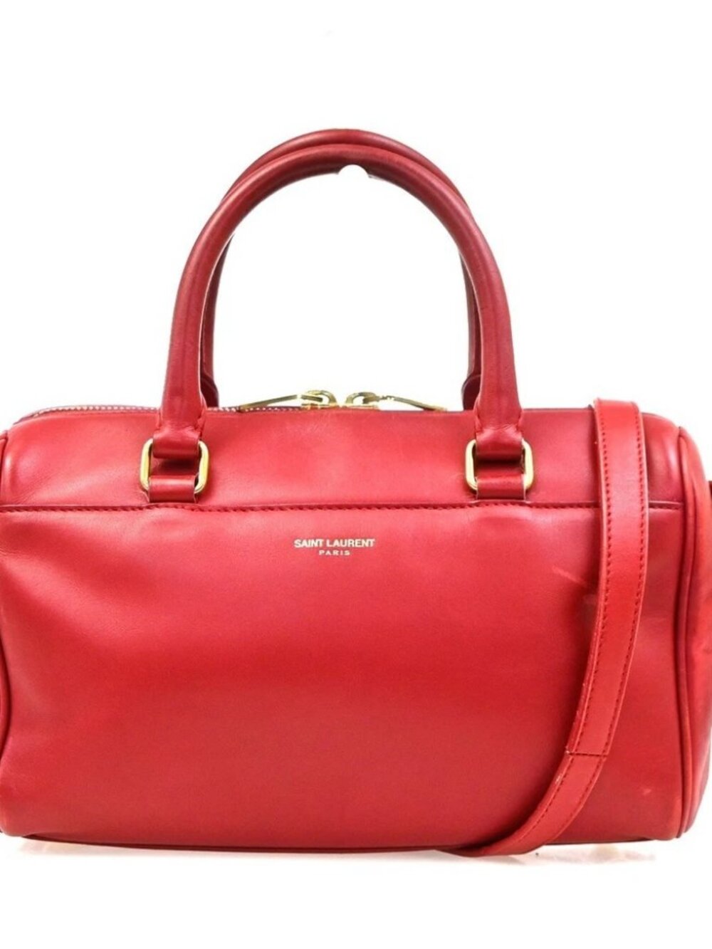 SAINT LAURENT Baby Duffle 2way Shoulder Hand Bag Leather Red GHW Italy 86KD179